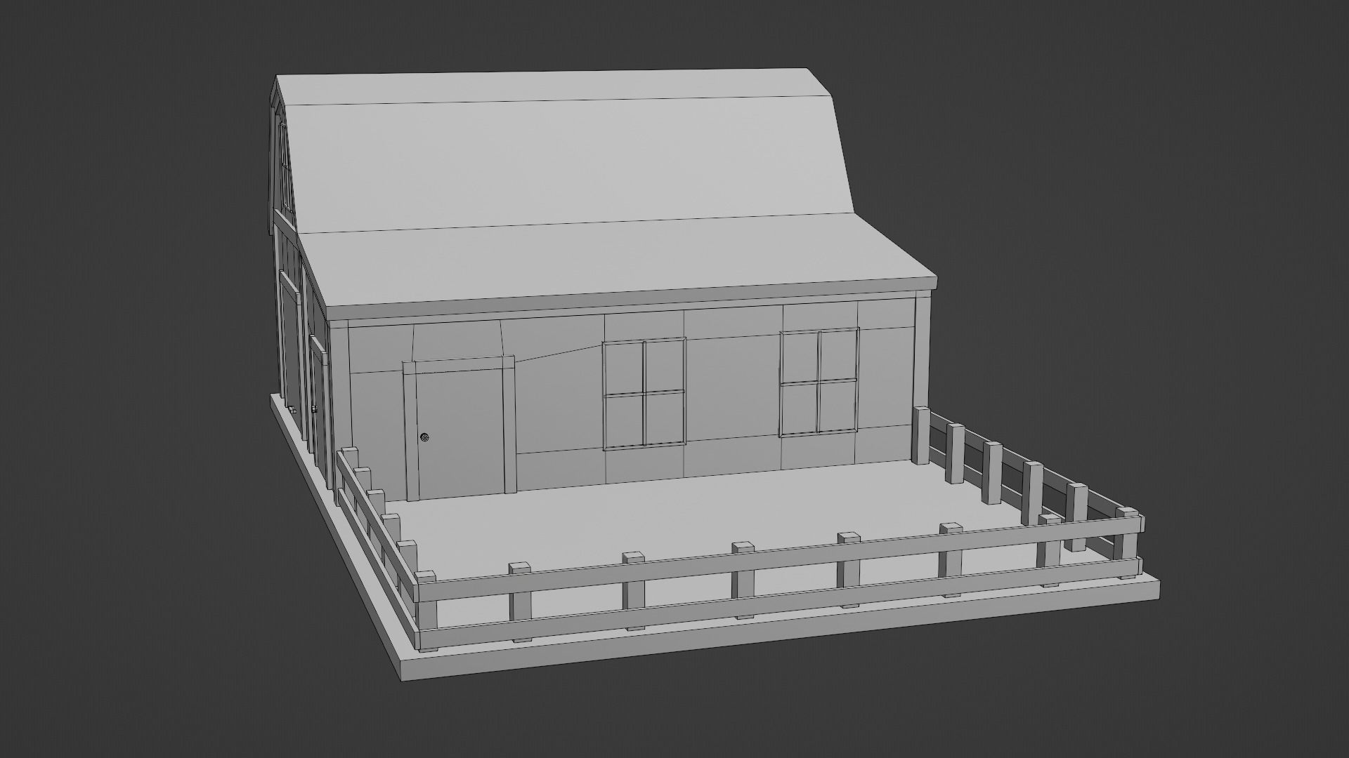 Barn with Pen Low-poly 3D model_14