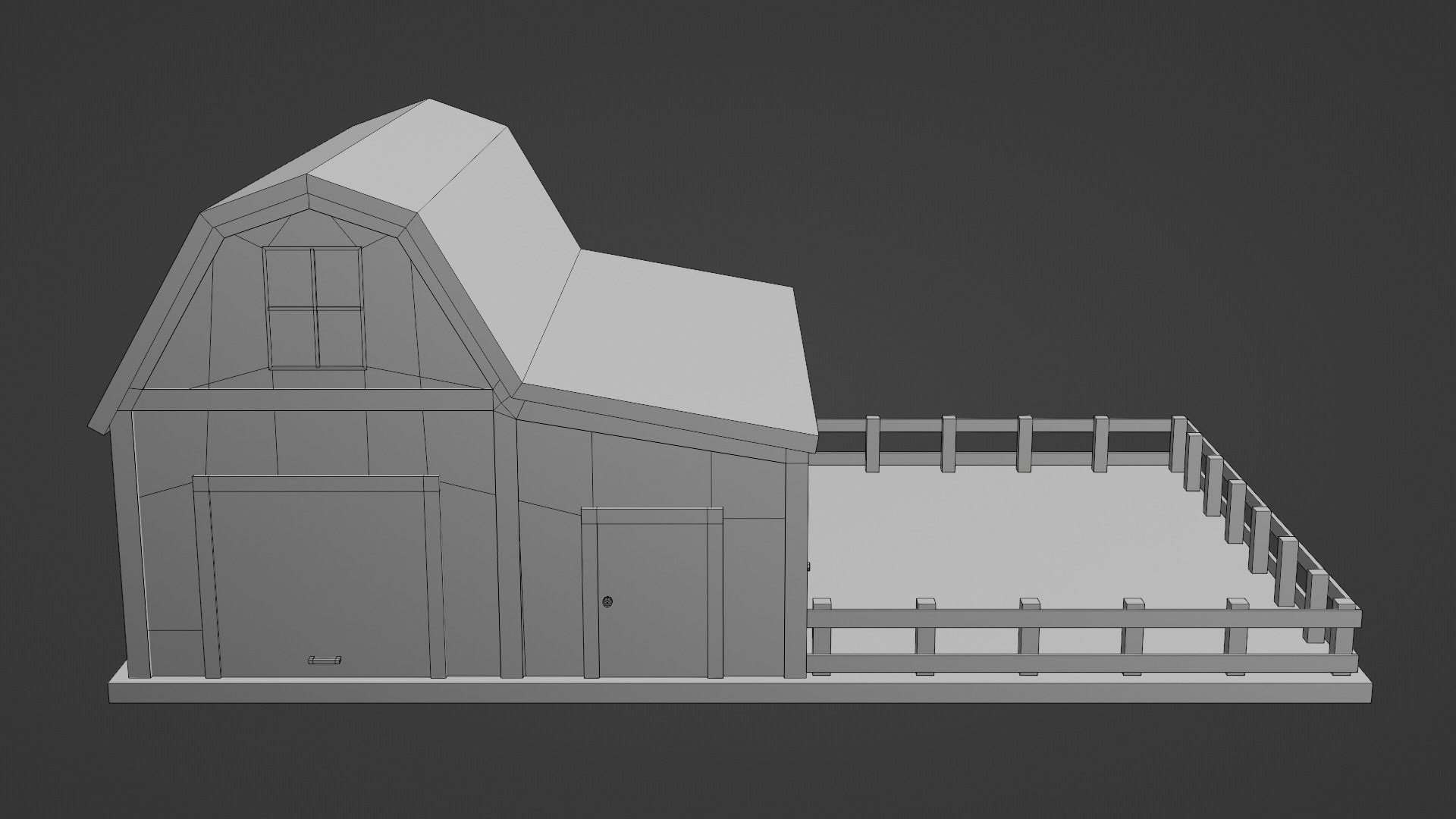 Barn with Pen Low-poly 3D model_10