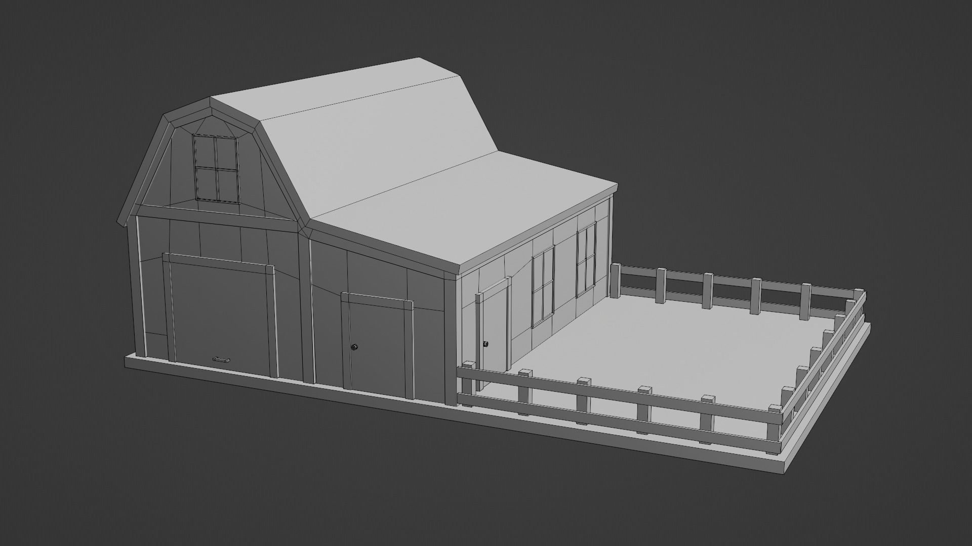 Barn with Pen Low-poly 3D model_9