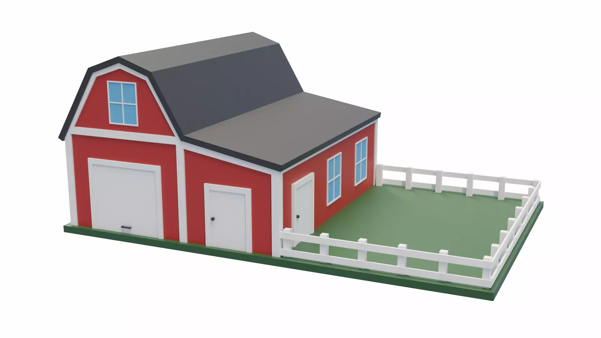 Barn with Pen Low-poly 3D model_0