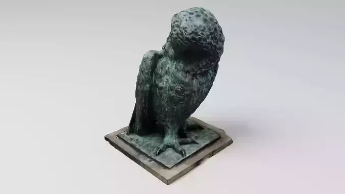 Owl bird bronze statue sculpture with patina on stand 3D model