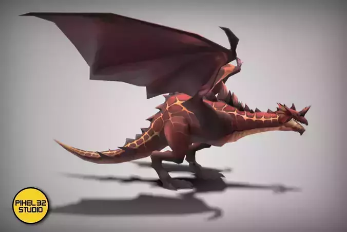 Dungeon Fantasy Monster - Red Dragon Low-poly 3D model