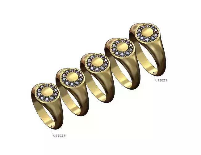 Diamond halo dome round signet ring US sizes 5to9