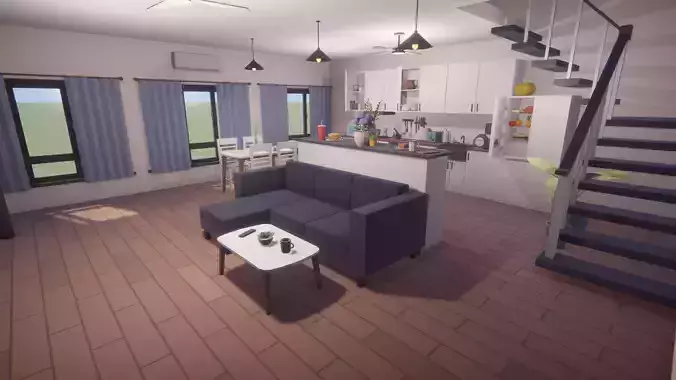 Low Poly House Interior and Exterior Low-poly 3D model