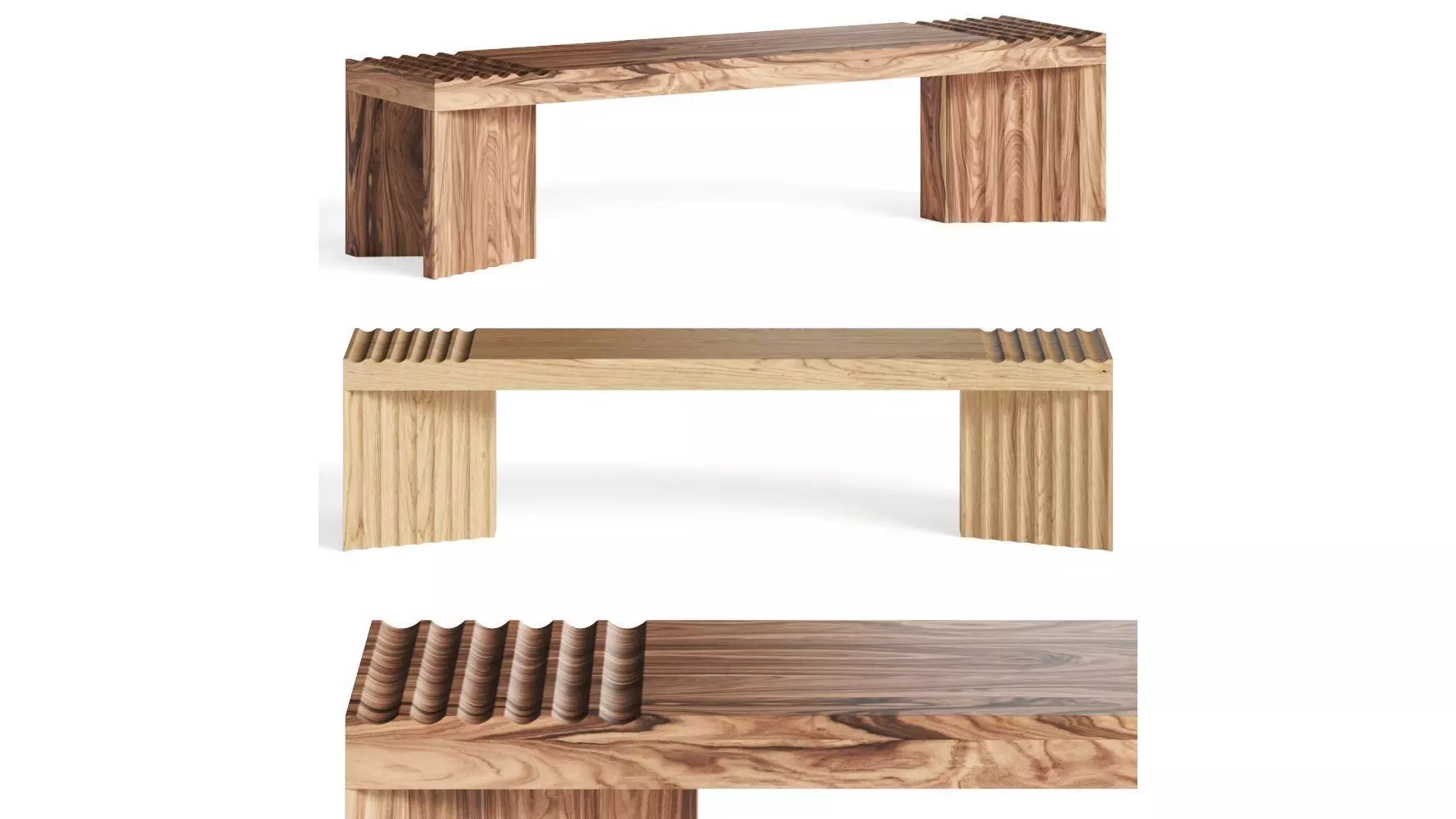 Okha Frequency Wooden Bench 3D model_0