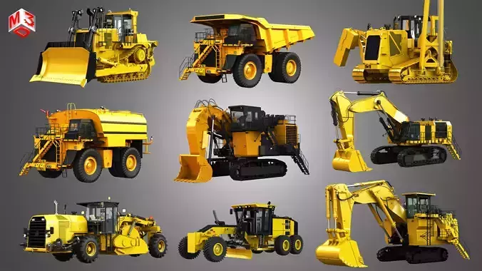Heavy Mining Equipment and Machinery 9 in 1 3D Model Collection