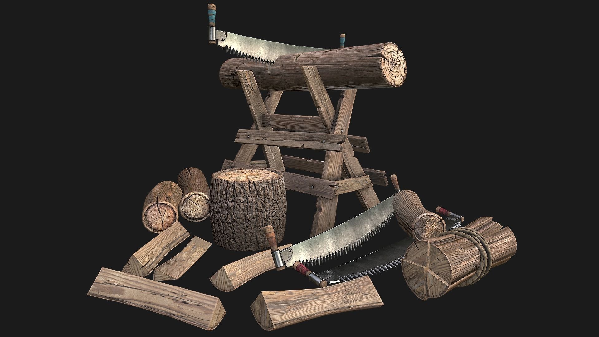 Set of Lumberjack and Firewood Low-poly 3D model_58