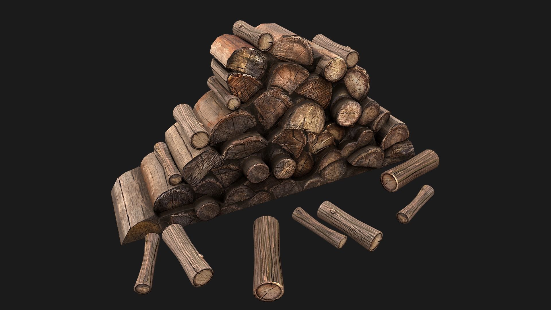 Set of Lumberjack and Firewood Low-poly 3D model_29