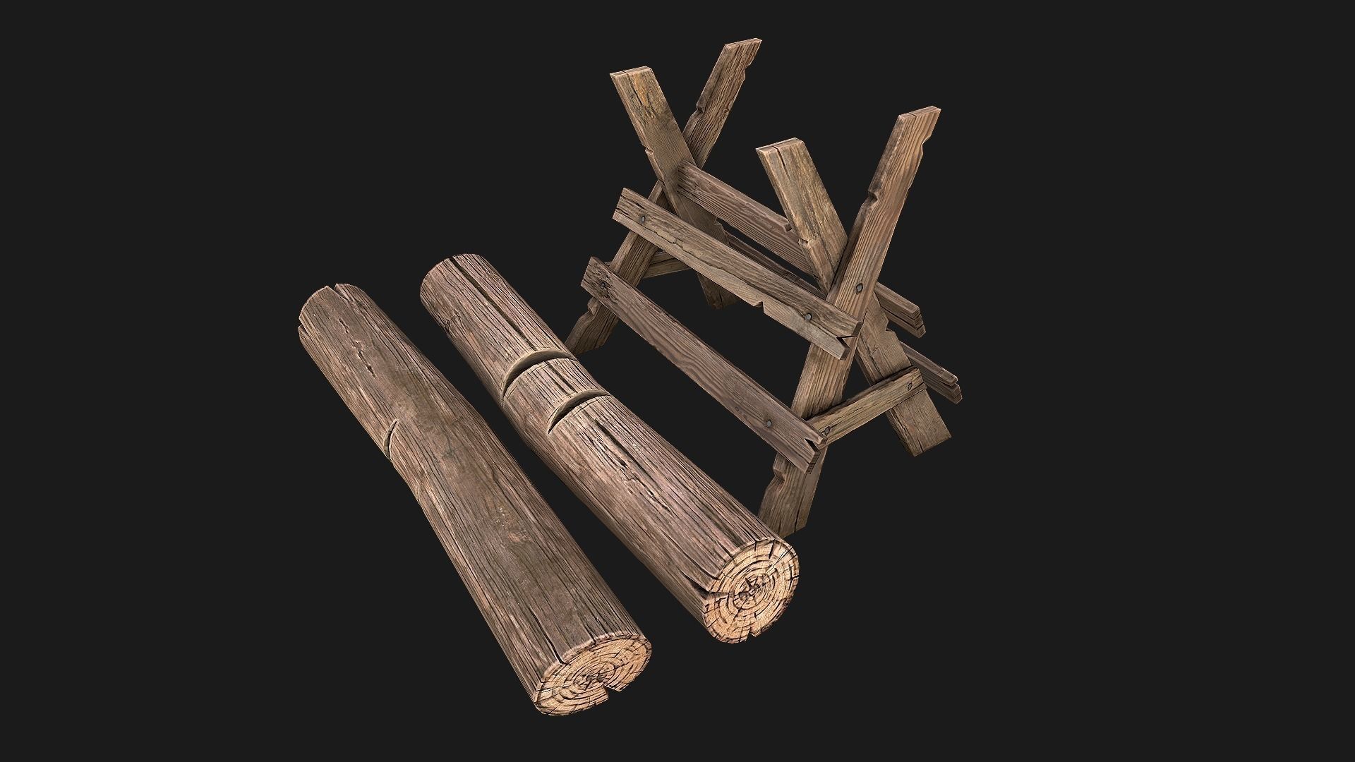 Set of Lumberjack and Firewood Low-poly 3D model_49