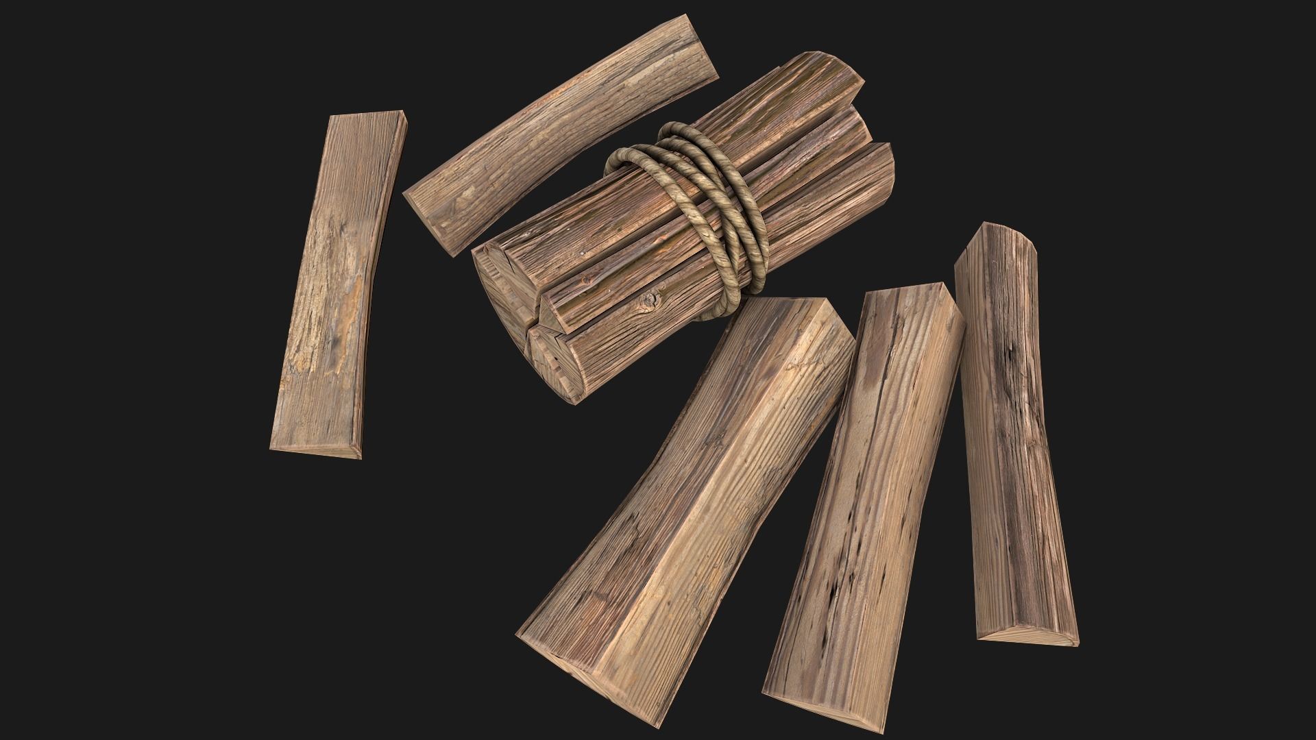 Set of Lumberjack and Firewood Low-poly 3D model_47