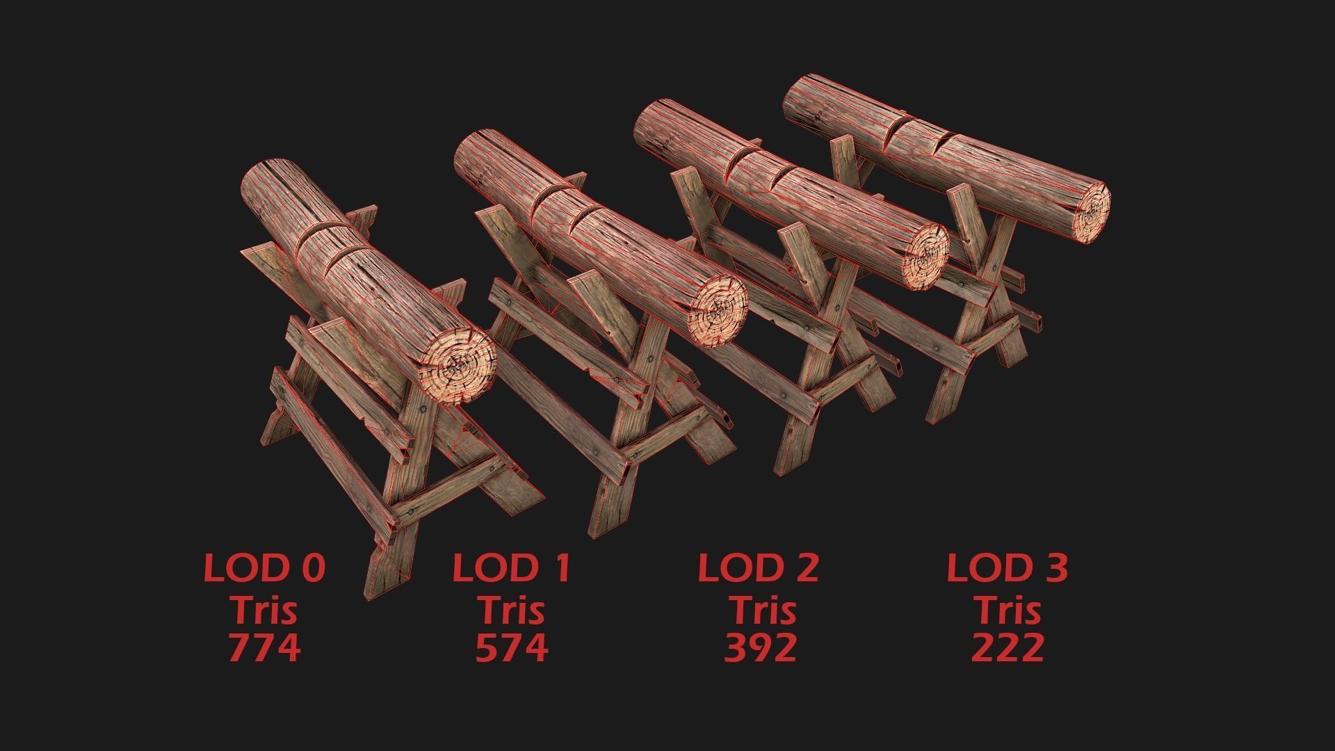 Set of Lumberjack and Firewood Low-poly 3D model_12