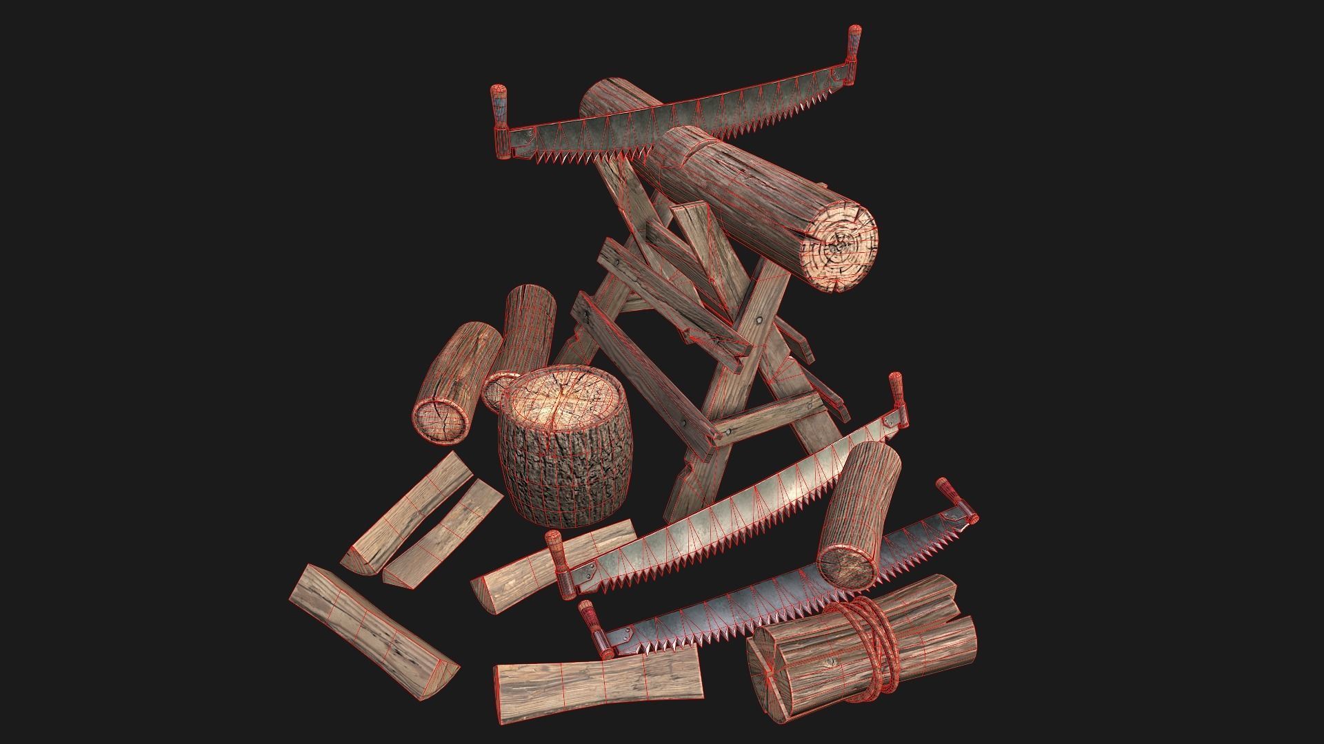 Set of Lumberjack and Firewood Low-poly 3D model_59