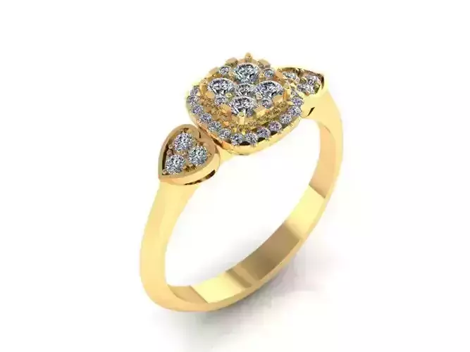 3D model rings diamond cluster ring gold