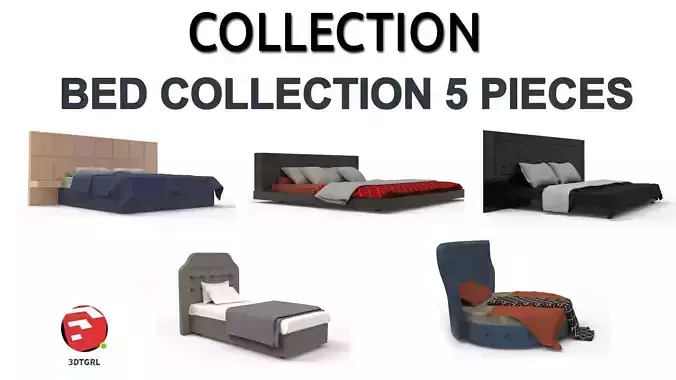 BED MODELS-5 PIECES 3D Model Collection