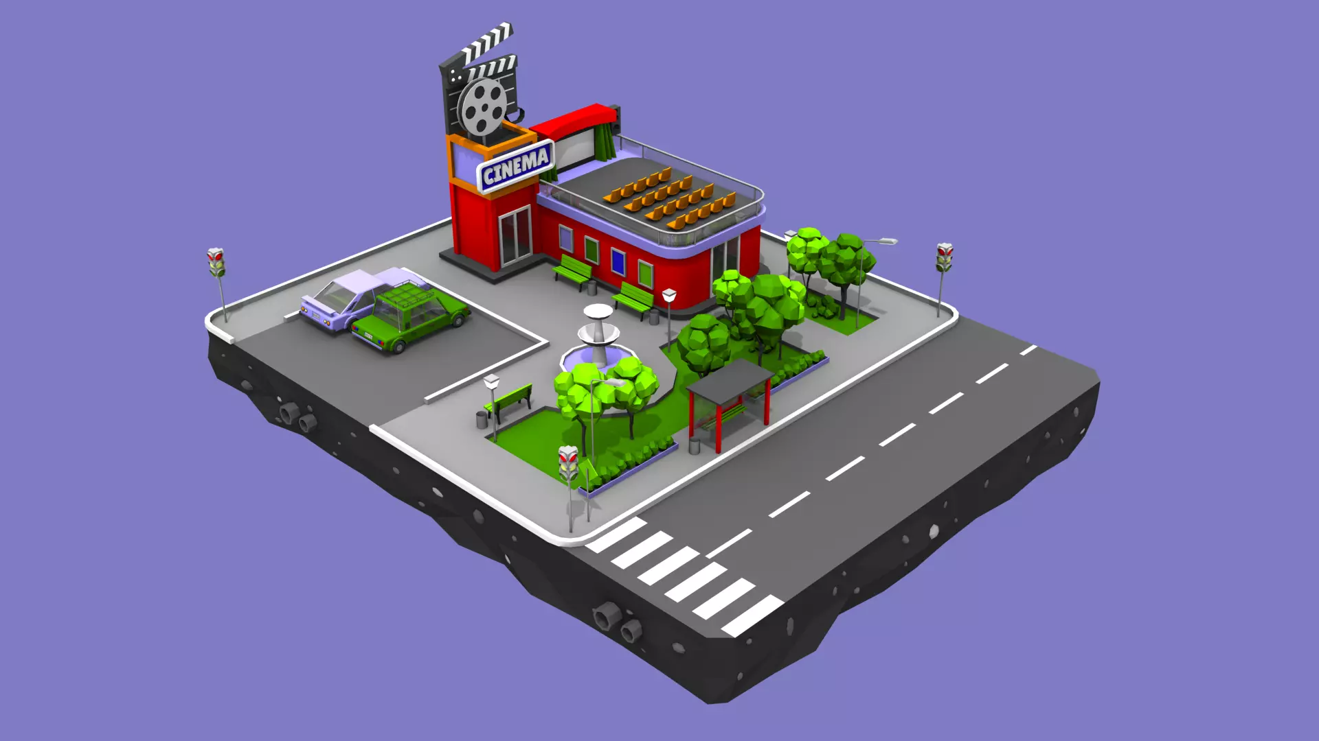 Cinema Block from Cartoon Low Poly City Low-poly 3D model