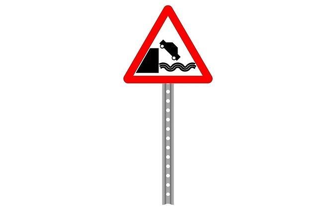 quaryside road sign with person falling off cliff 3D model