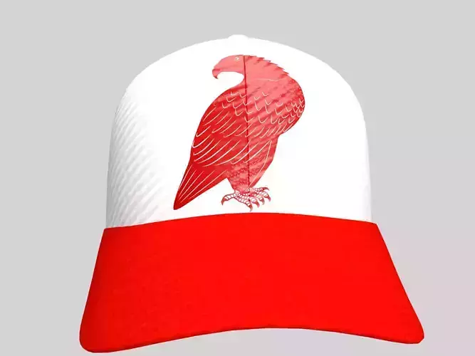 White Baseball Cap with a Red Bald Eagle