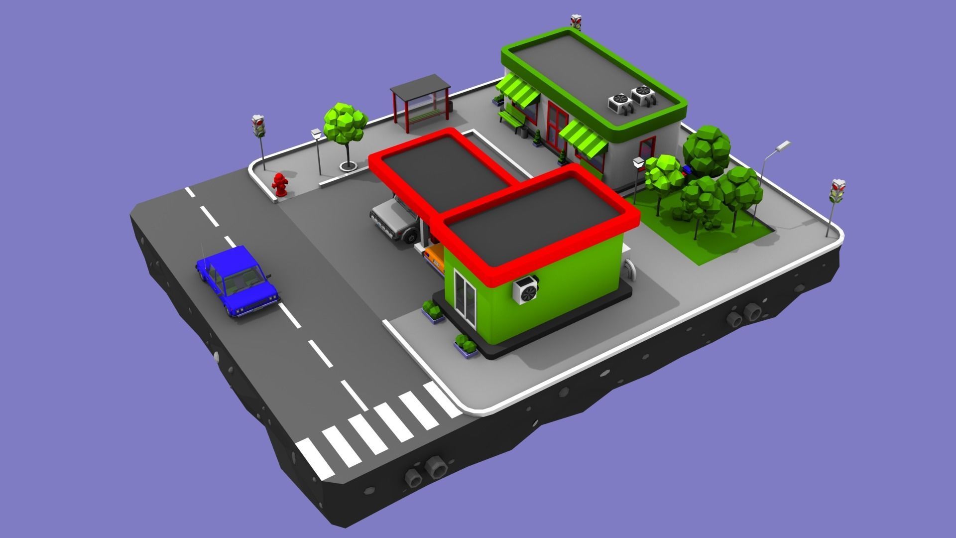 Gas Station from Cartoon Low Poly City Low-poly 3D model_3