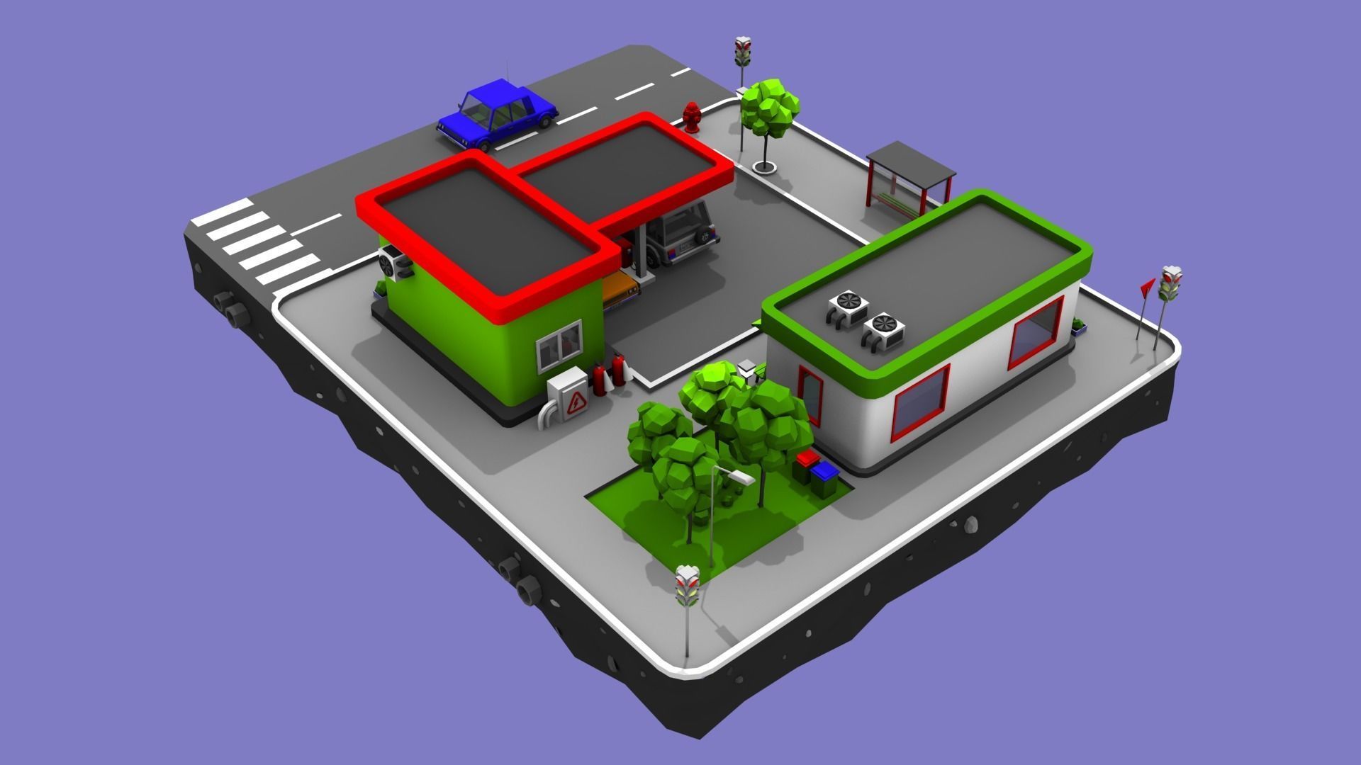 Gas Station from Cartoon Low Poly City Low-poly 3D model_4