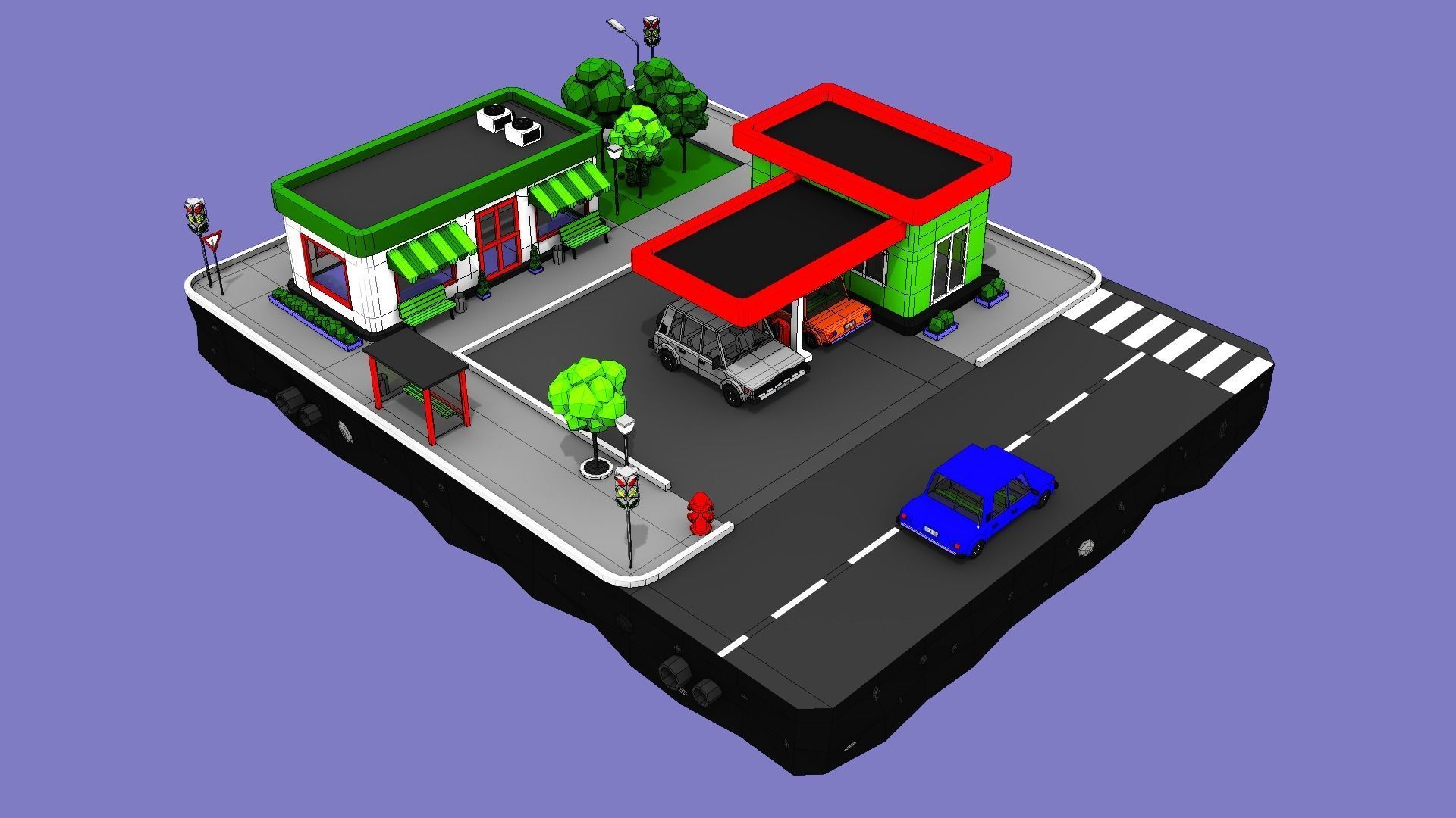 Gas Station from Cartoon Low Poly City Low-poly 3D model_1
