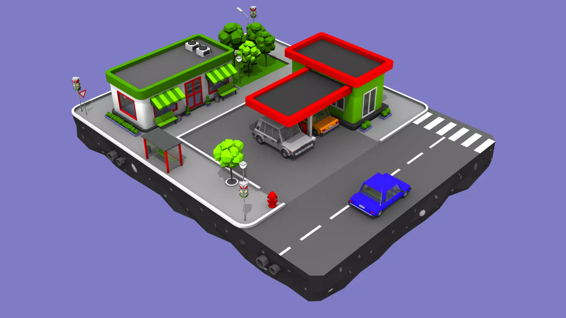 Gas Station from Cartoon Low Poly City Low-poly 3D model_0