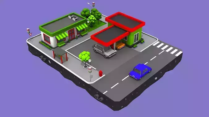 Gas Station from Cartoon Low Poly City Low-poly 3D model