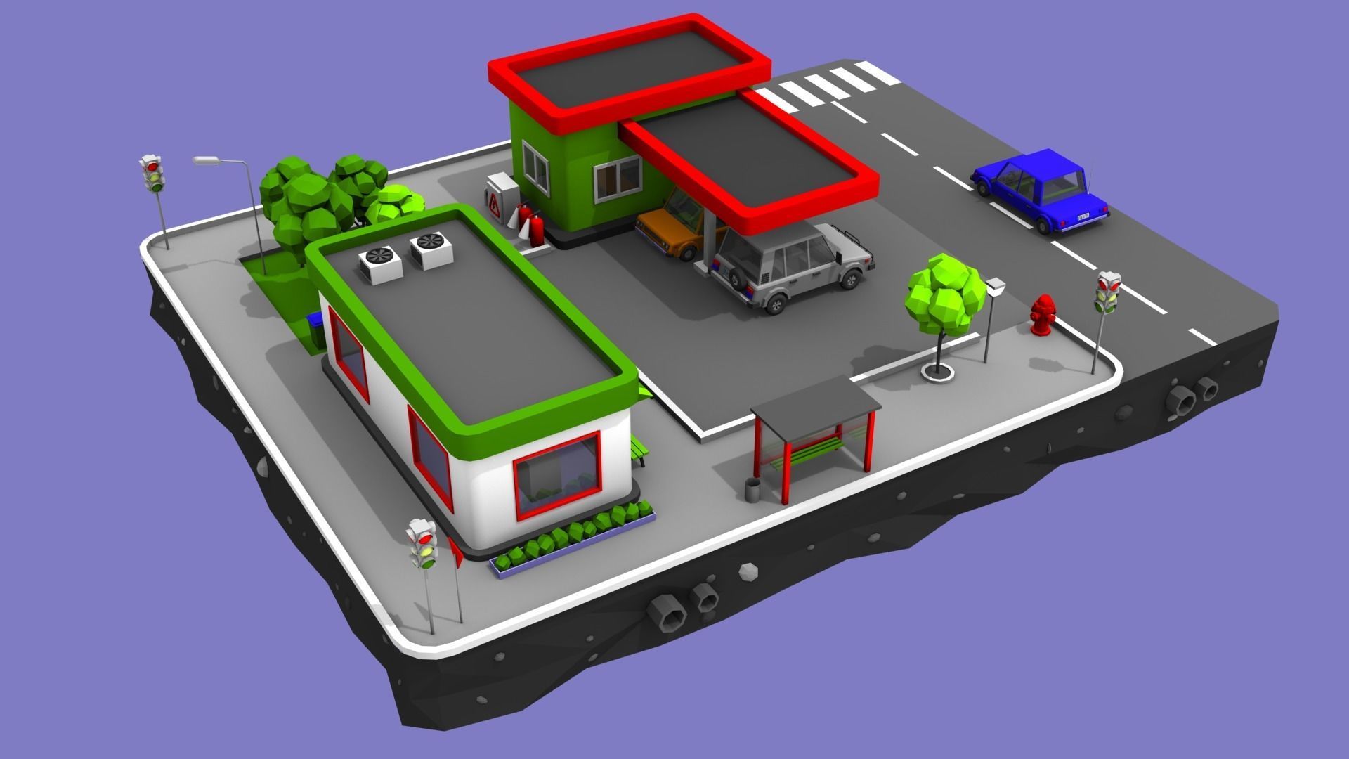 Gas Station from Cartoon Low Poly City Low-poly 3D model_5