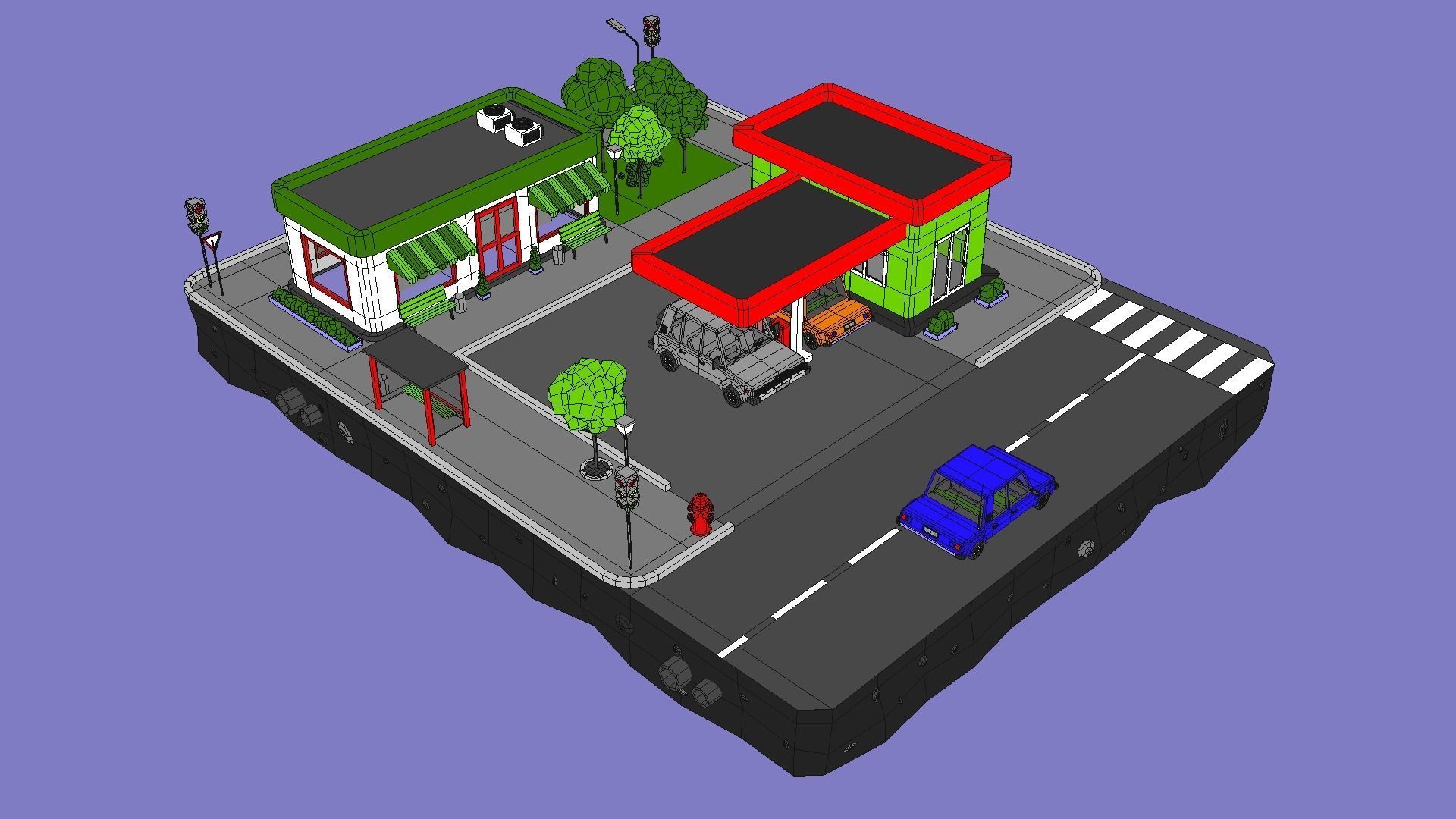 Gas Station from Cartoon Low Poly City Low-poly 3D model_2