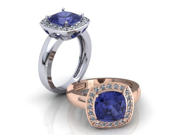 3D model rings sapphire and diamond ring gold 3D print model_3