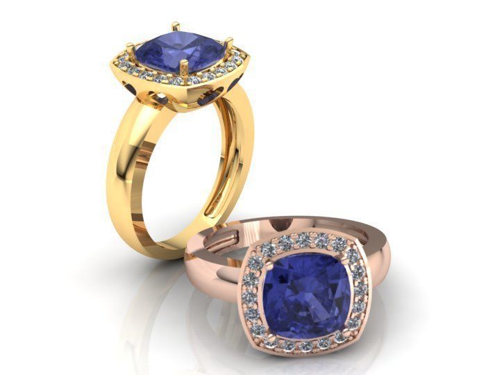 3D model rings sapphire and diamond ring gold 3D print model_2