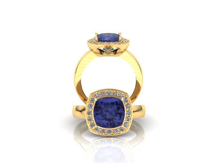 3D model rings sapphire and diamond ring gold 3D print model_1