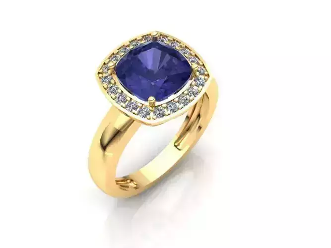 3D model rings sapphire and diamond ring gold
