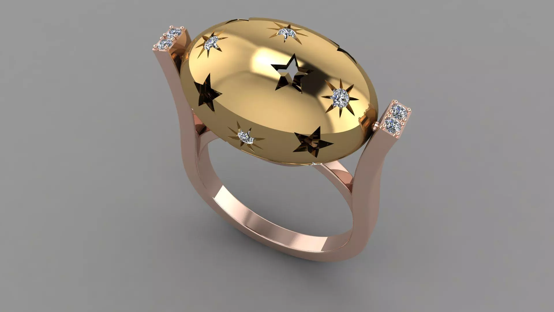 PY-009 gold ring with stars and diamonds 3D print model