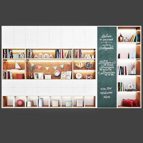 Wardrobe-children bookcase with shelves and chalkboard 3D model