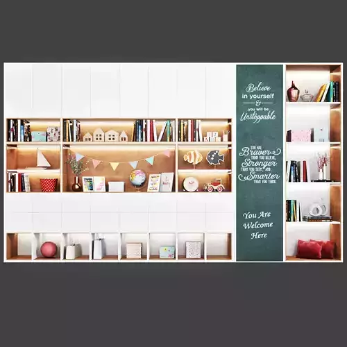 Wardrobe-children bookcase with shelves and chalkboard 3D model