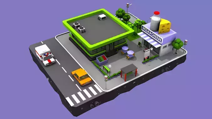 Dairy Store Block from Cartoon Low Poly City Low-poly 3D model