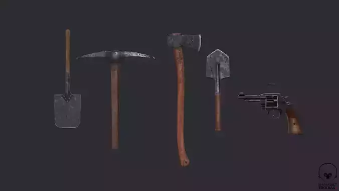 Set of five horror lowpoly items 