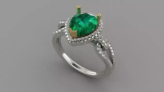 RPY-011 pear shaped emerald and diamond engagement ring