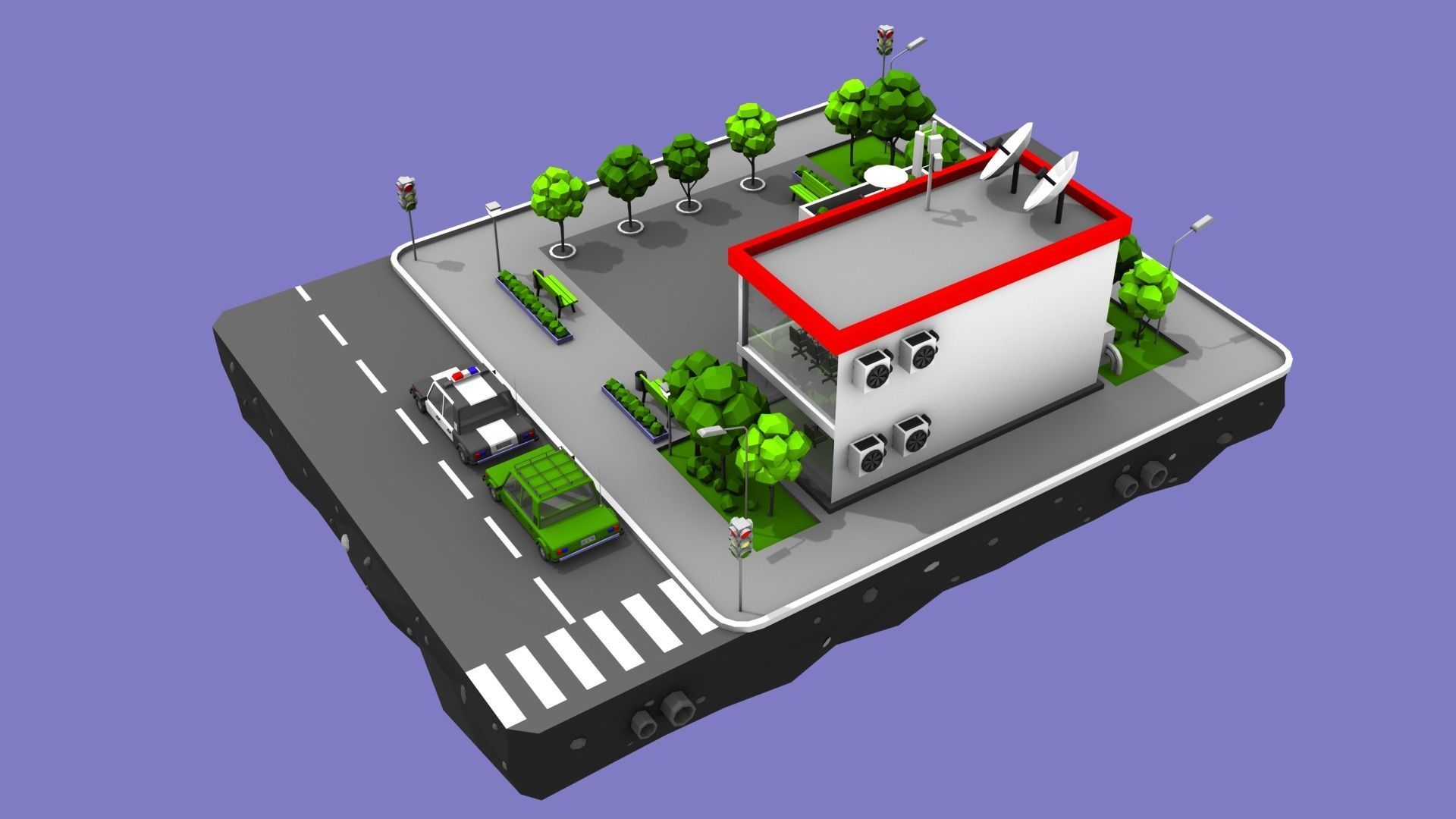 Police Station Block from Cartoon Low Poly City Low-poly 3D model_3