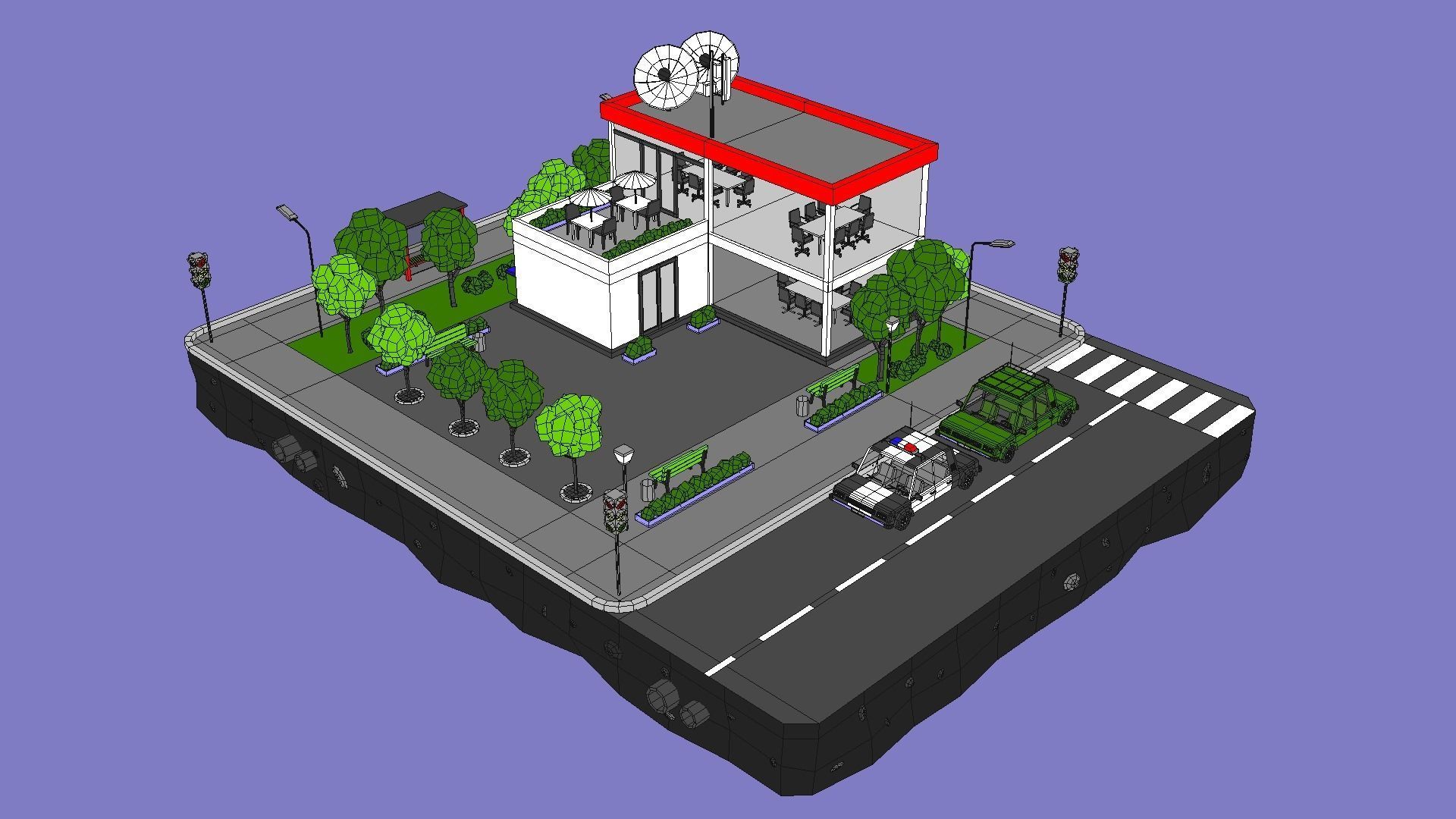 Police Station Block from Cartoon Low Poly City Low-poly 3D model_2
