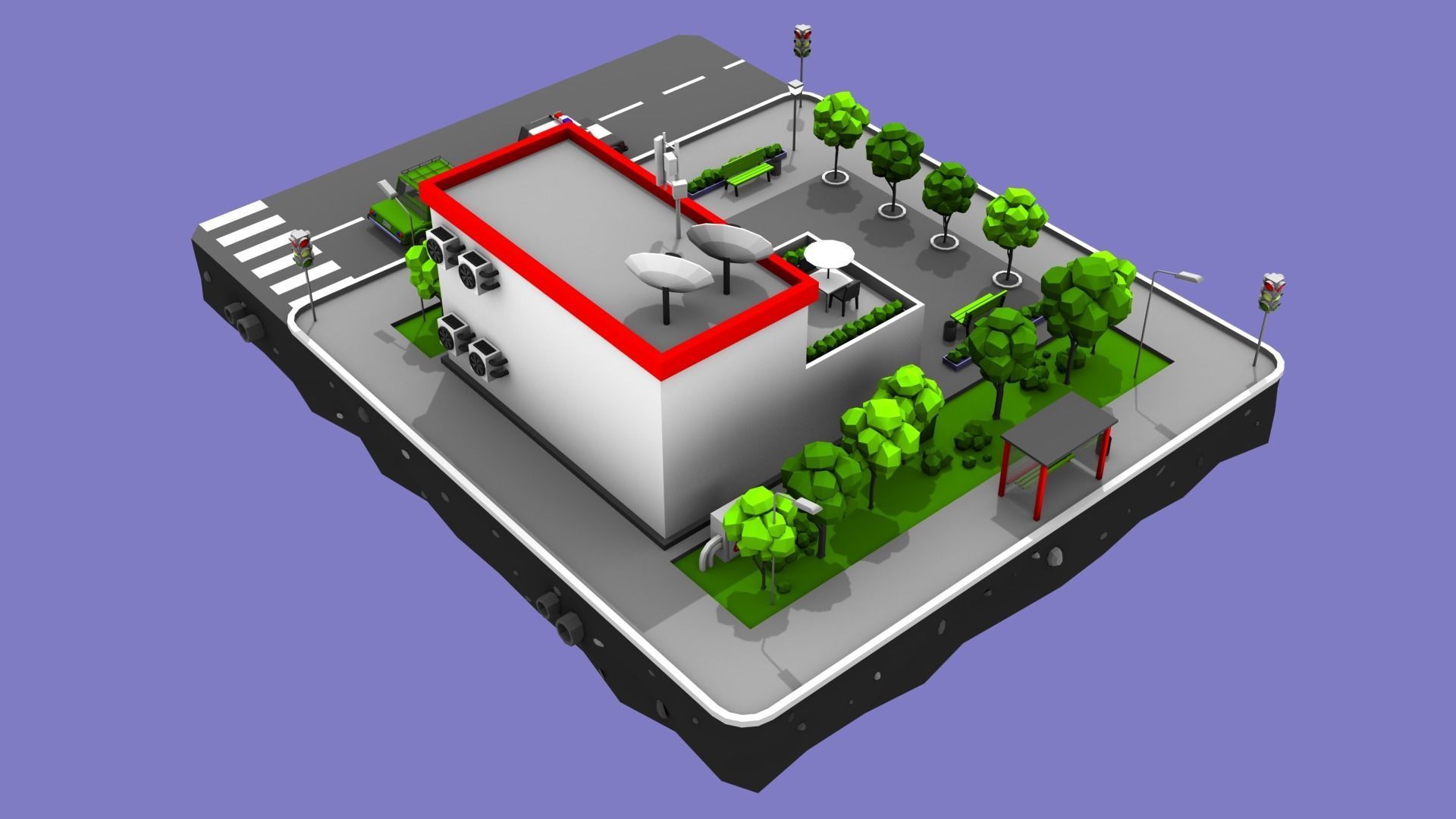 Police Station Block from Cartoon Low Poly City Low-poly 3D model_4