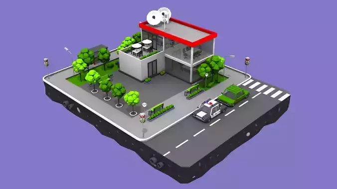 Police Station Block from Cartoon Low Poly City Low-poly 3D model