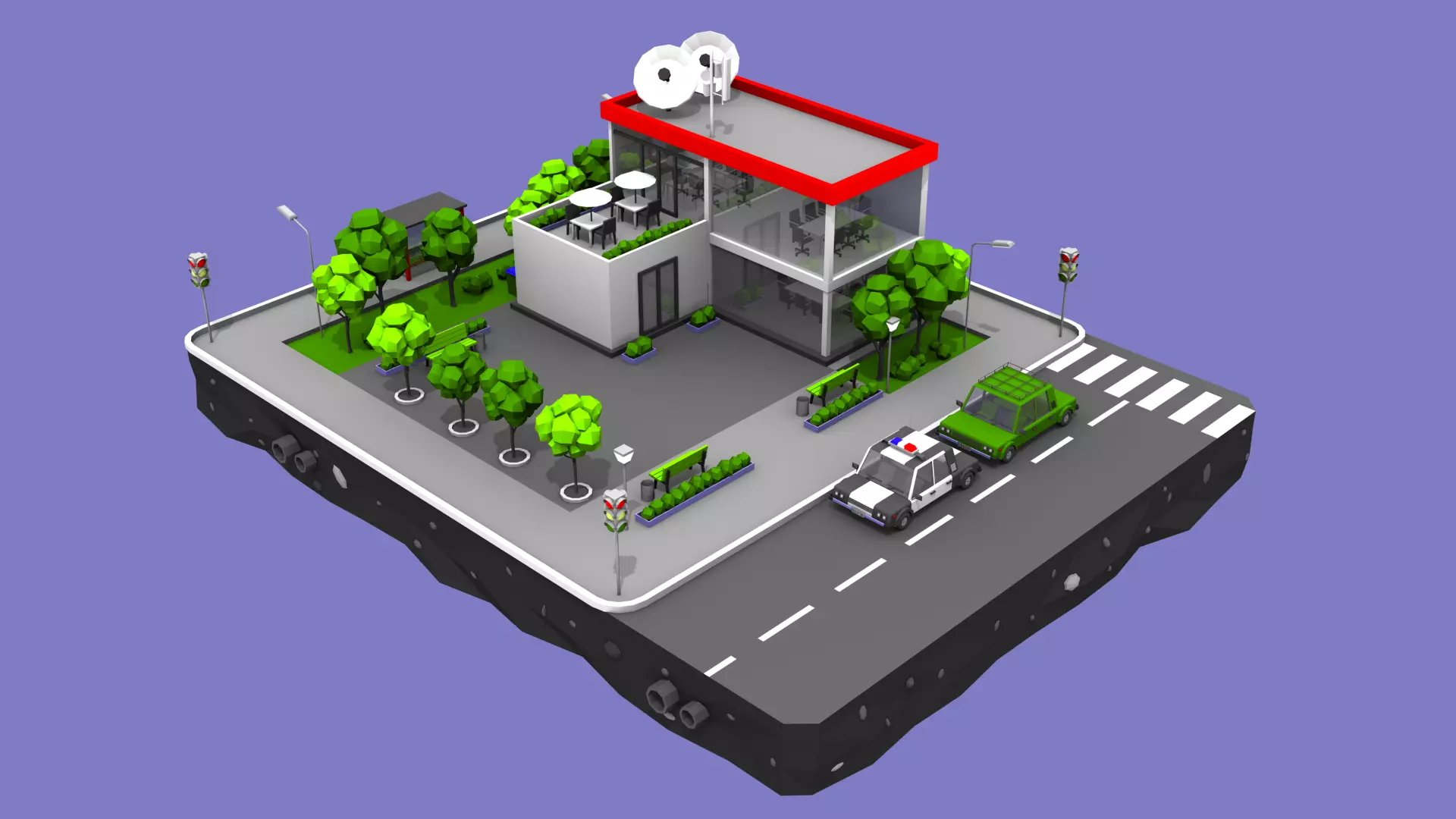 Police Station Block from Cartoon Low Poly City Low-poly 3D model_0