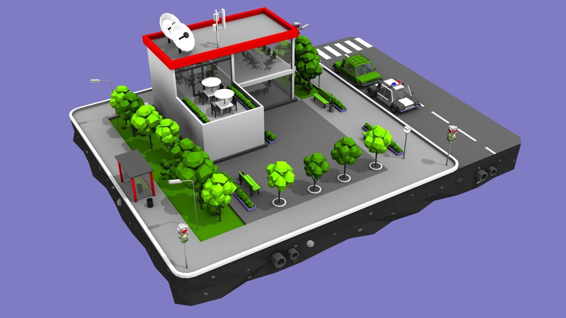 Police Station Block from Cartoon Low Poly City Low-poly 3D model_5