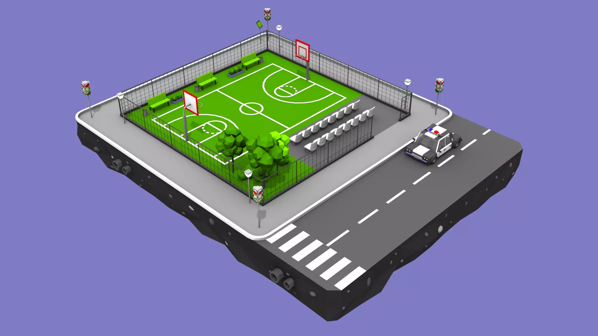 Stadium Block from Cartoon Low Poly City Low-poly 3D model_0
