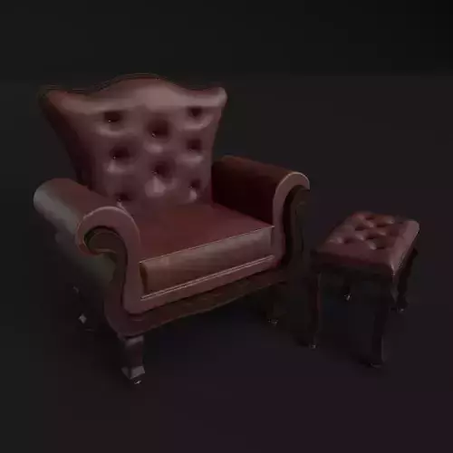Armchair and Stool 3D Model with Textures and UVs