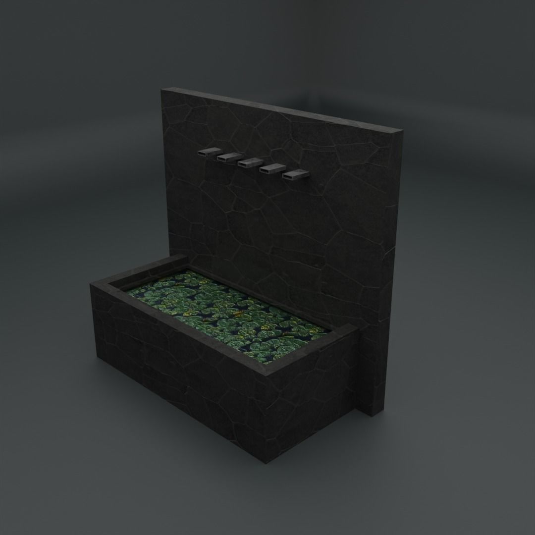 Modern fountain 2 variants low poly Low-poly 3D model_2