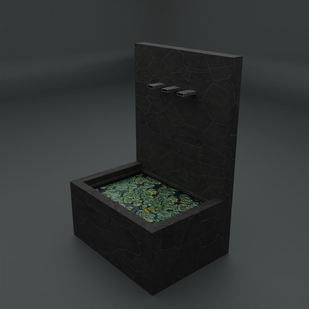 Modern fountain 2 variants low poly Low-poly 3D model_3