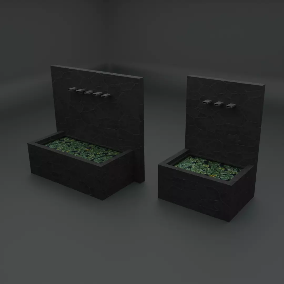 Modern fountain 2 variants low poly Low-poly 3D model_0