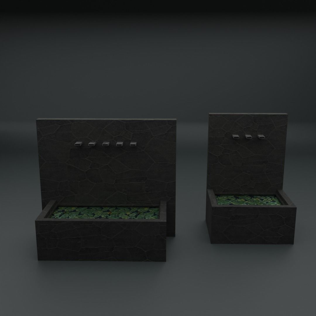 Modern fountain 2 variants low poly Low-poly 3D model_1